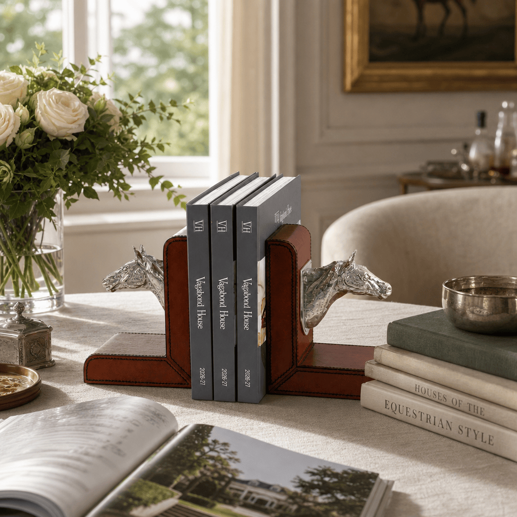 Horse Head Cognac Leather Bookends 5