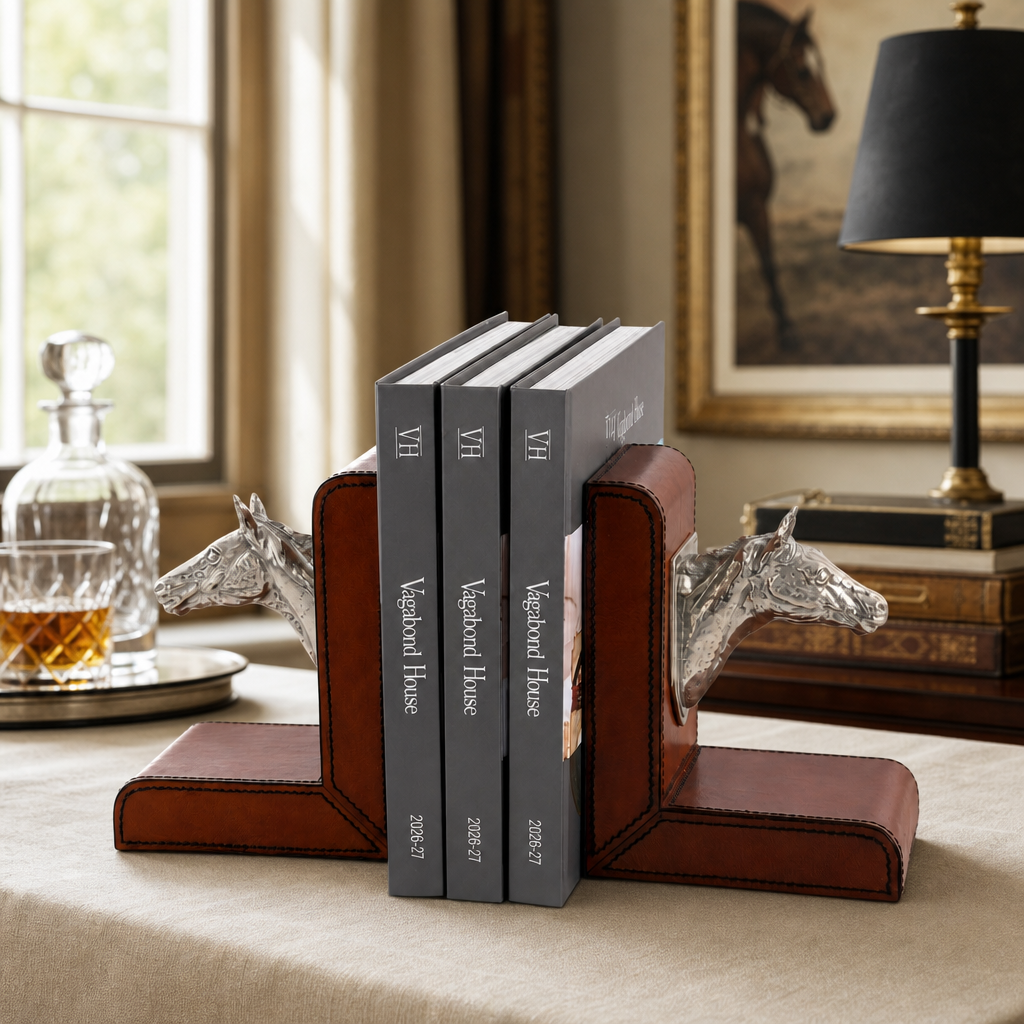 Horse Head Cognac Leather Bookends 3