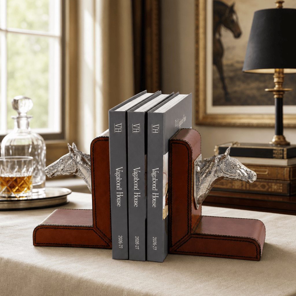 Horse Head Cognac Leather Bookends 3