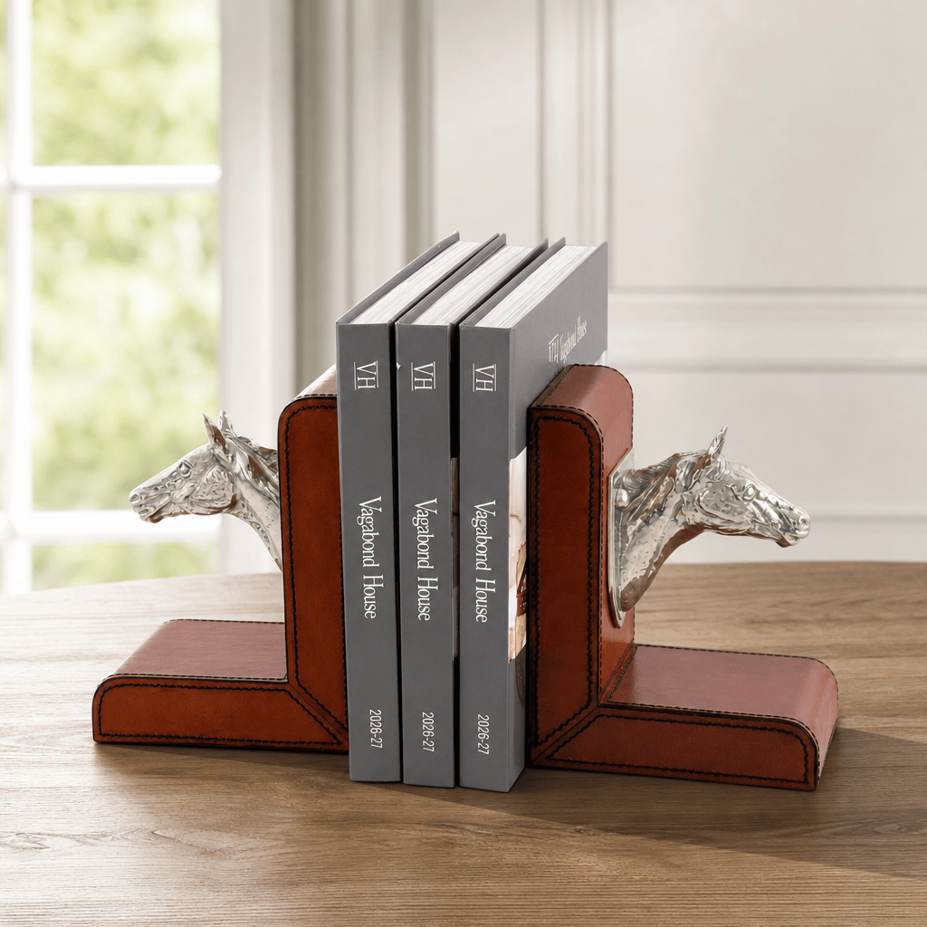 Horse Head Cognac Leather Bookends 8