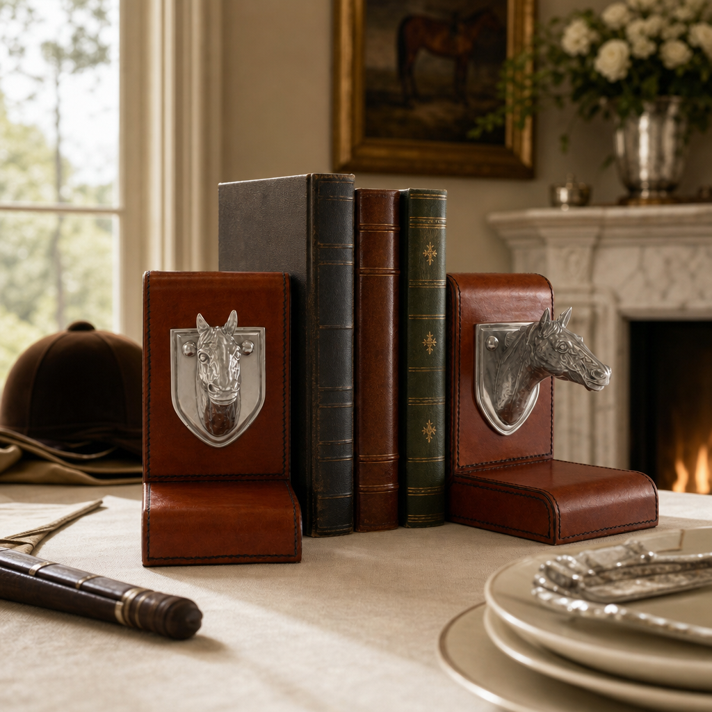 Horse Head Cognac Leather Bookends 6