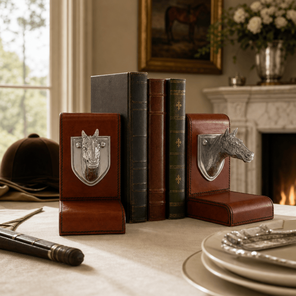 Horse Head Cognac Leather Bookends 6