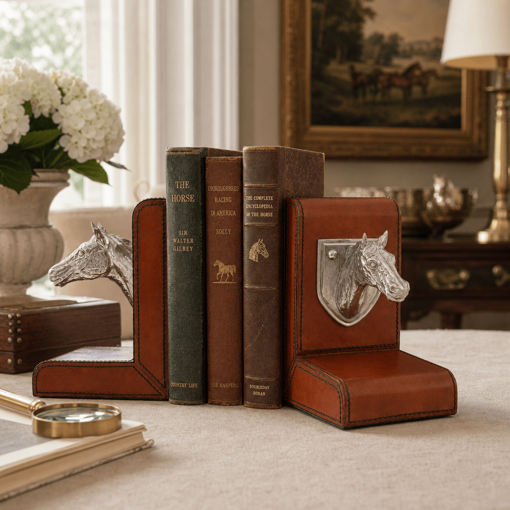 Horse Head Cognac Leather Bookends 7