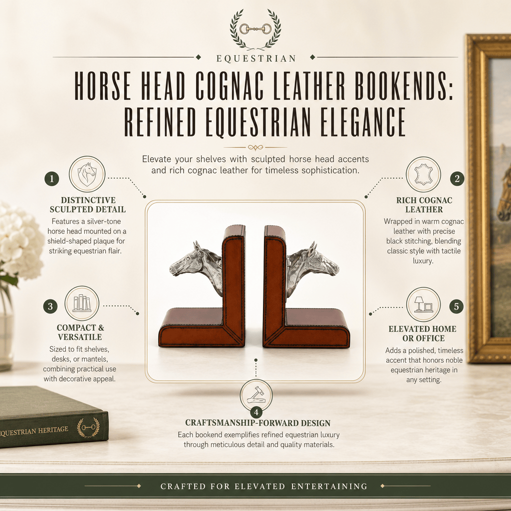 Horse Head Cognac Leather Bookends 9