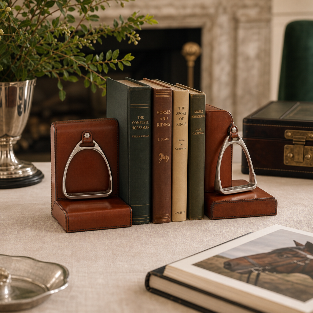 Stirrup Cognac Leather Bookends 4