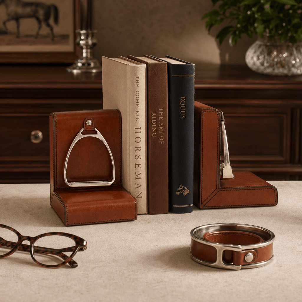 Stirrup Cognac Leather Bookends 2
