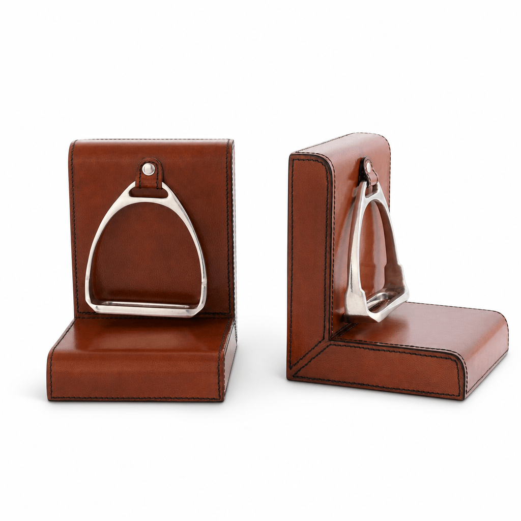 Stirrup Cognac Leather Bookends 1