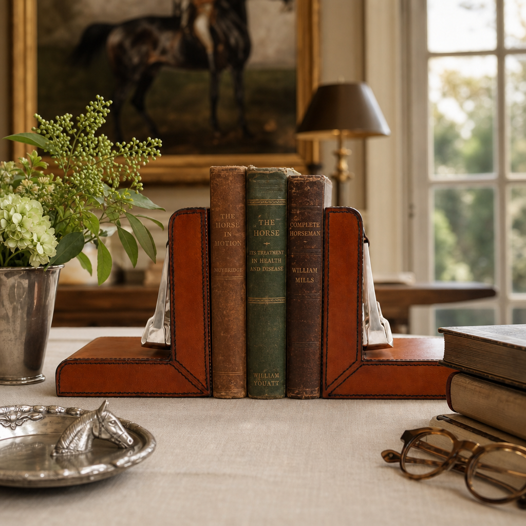 Stirrup Cognac Leather Bookends 7