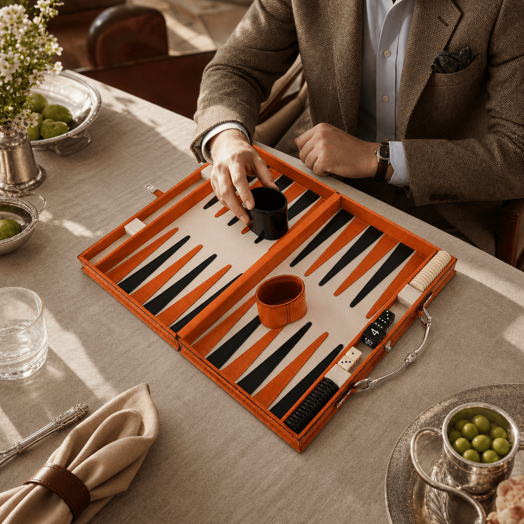 Bit Amber Leather Backgammon Set 4