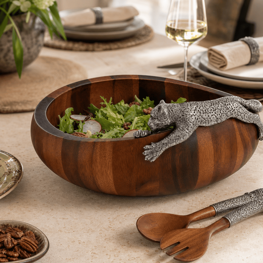 Leopard Wood Salad Bowl - Large 7