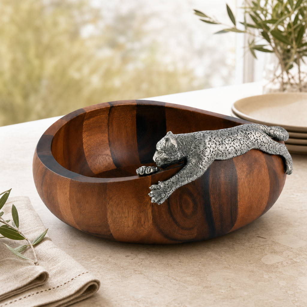 Leopard Wood Salad Bowl - Large 3