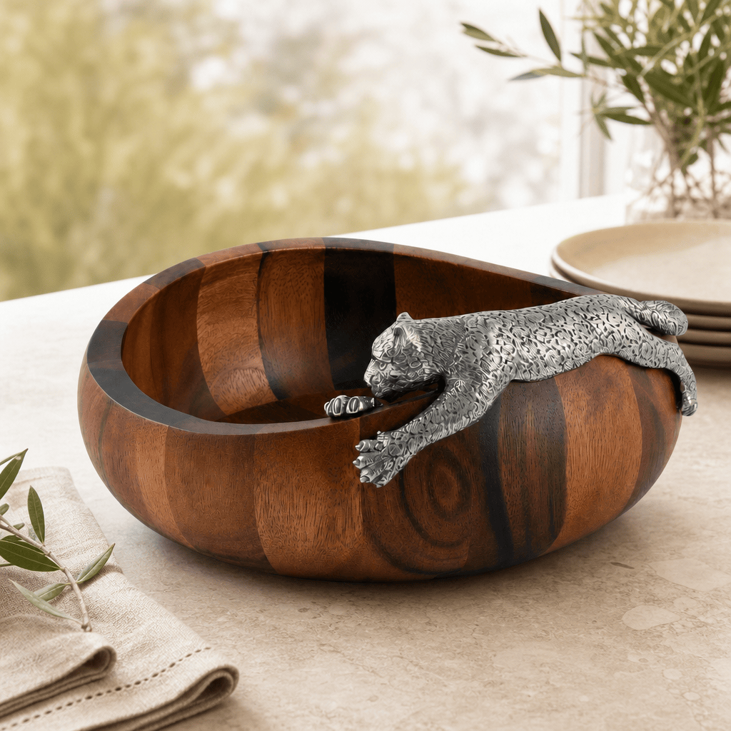 Leopard Wood Salad Bowl - Large 3