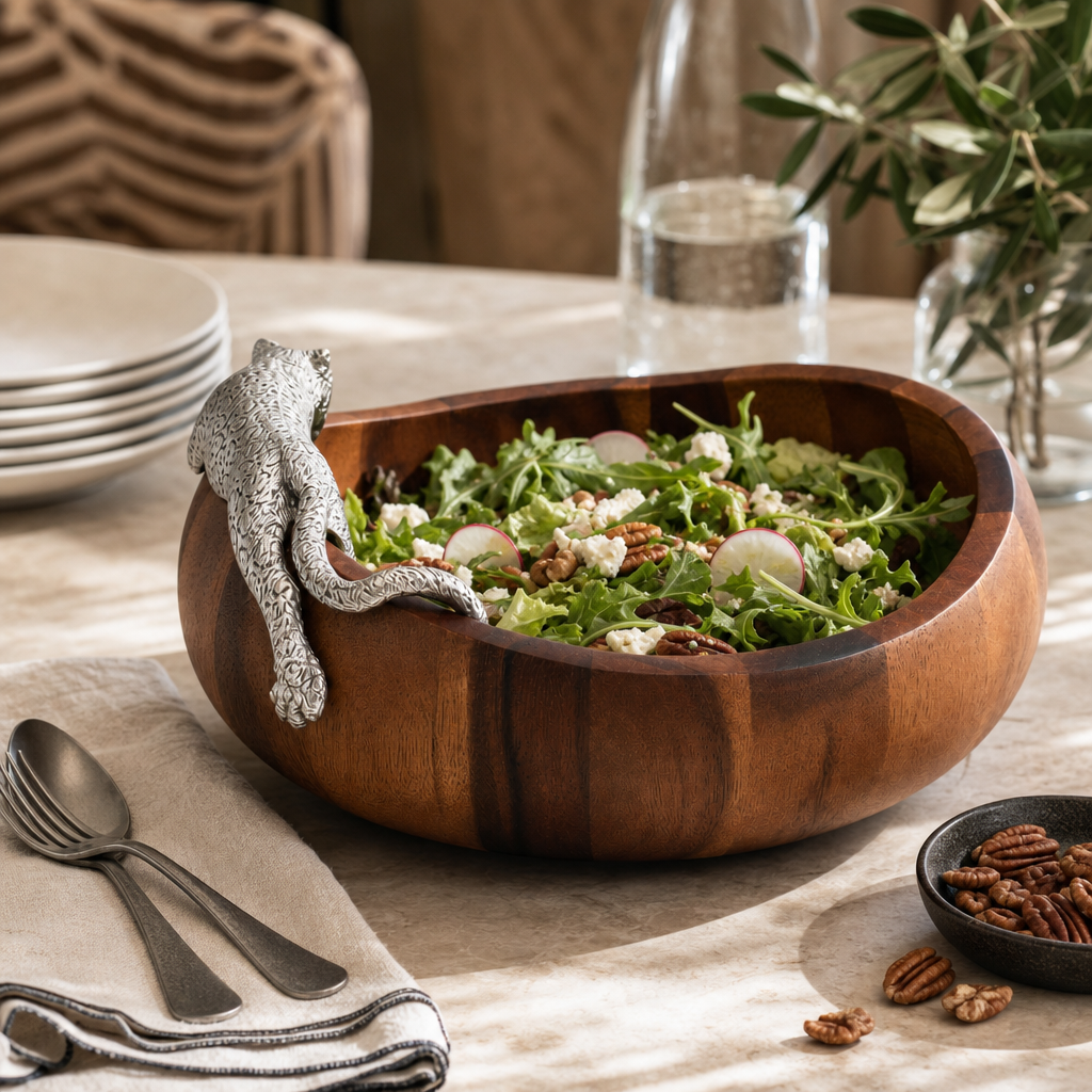 Leopard Wood Salad Bowl - Large 8