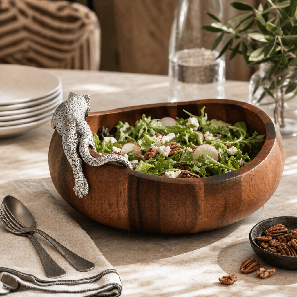 Leopard Wood Salad Bowl - Large 8