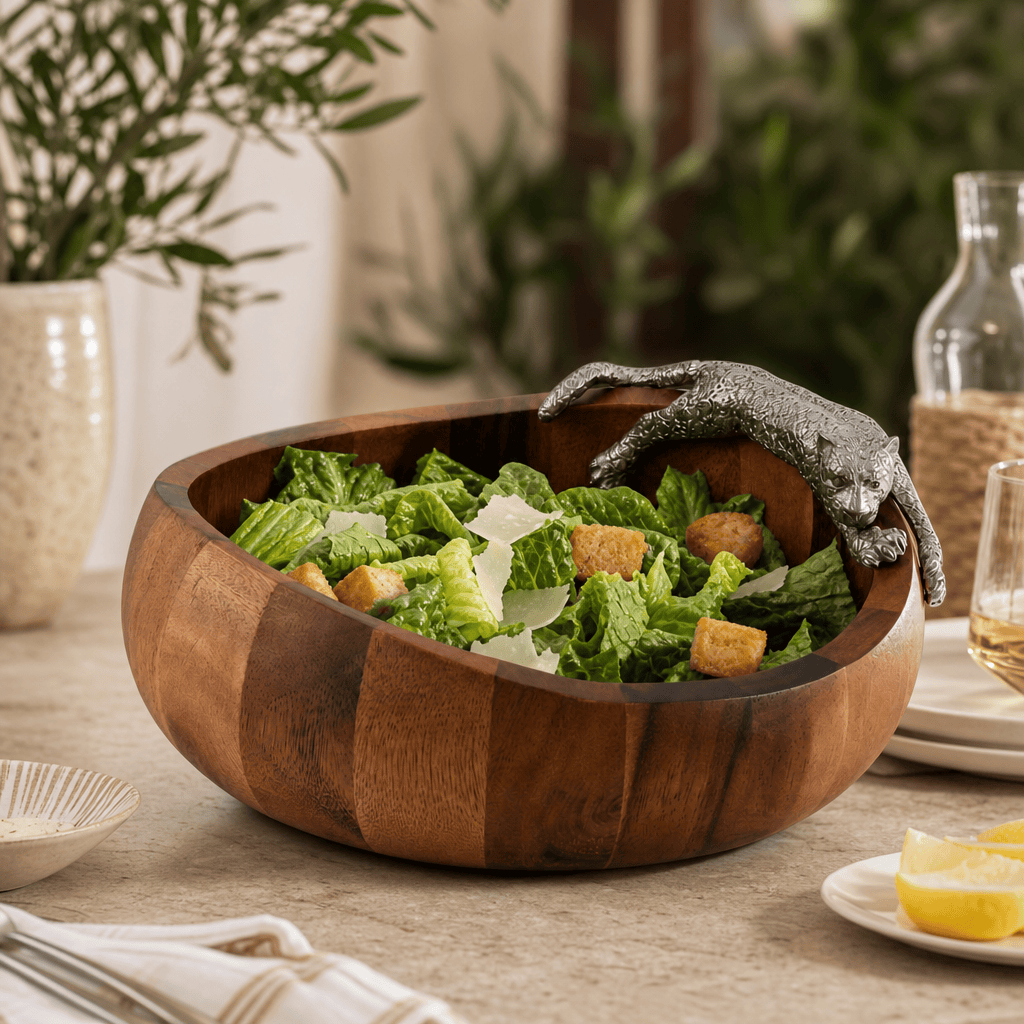 Leopard Wood Salad Bowl - Large 9