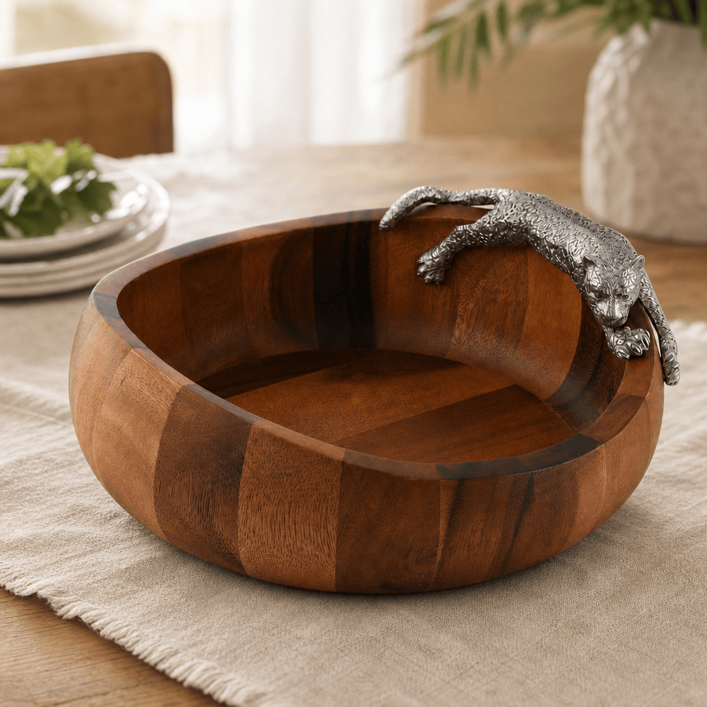 Leopard Wood Salad Bowl - Large 5
