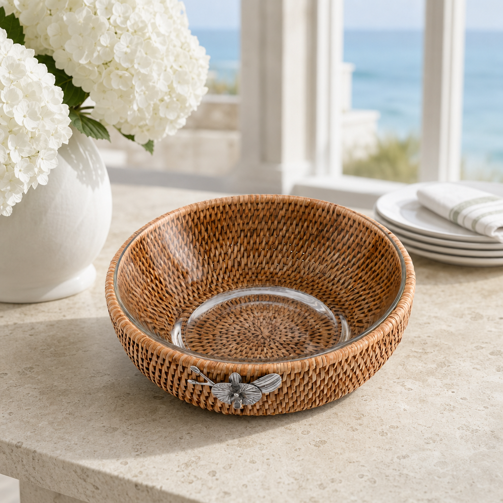Orchid Hand Woven Wicker Natural Rattan Serving Bowl 5