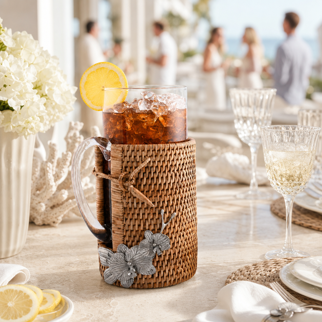 Orchid Glass Pitcher Hand Woven Wicker Natural Rattan Cover 3