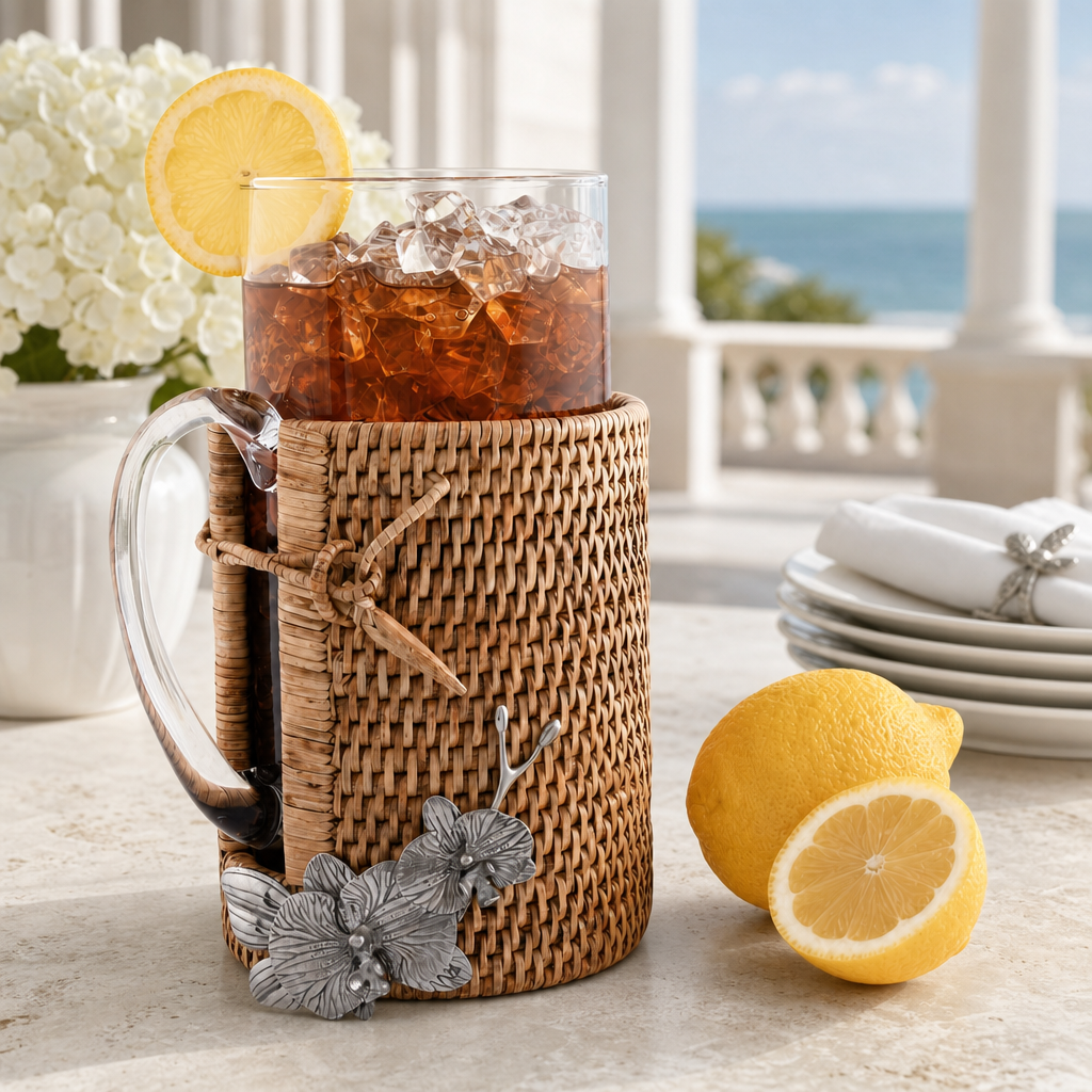 Orchid Glass Pitcher Hand Woven Wicker Natural Rattan Cover 2