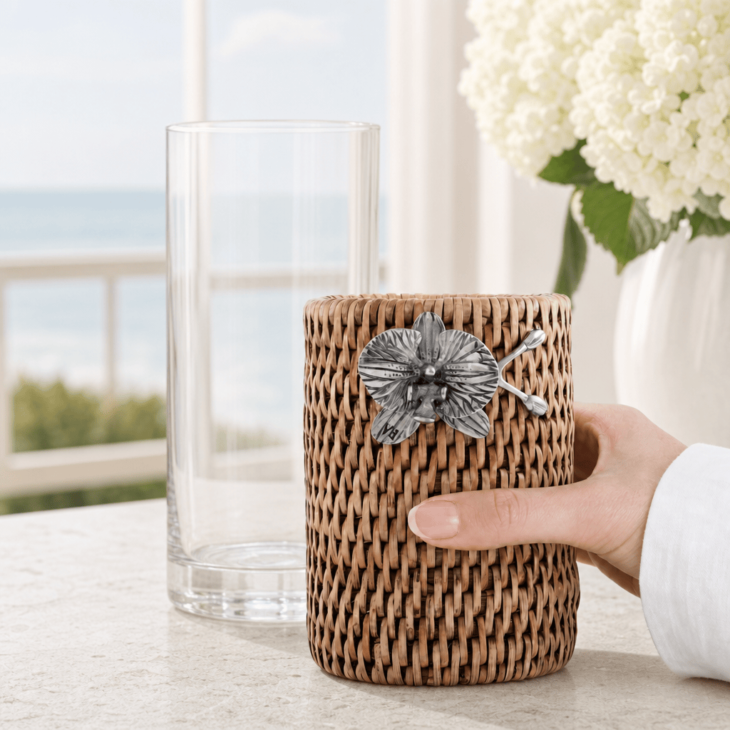 Orchid Drinking Glass Covered with Hand Woven Wicker Rattan - Set of 4 3