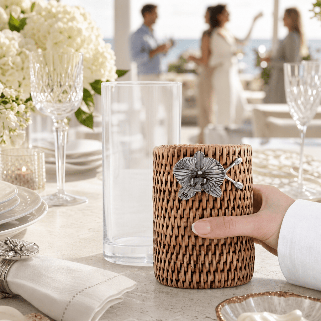 Orchid Drinking Glass Covered with Hand Woven Wicker Rattan - Set of 4 7