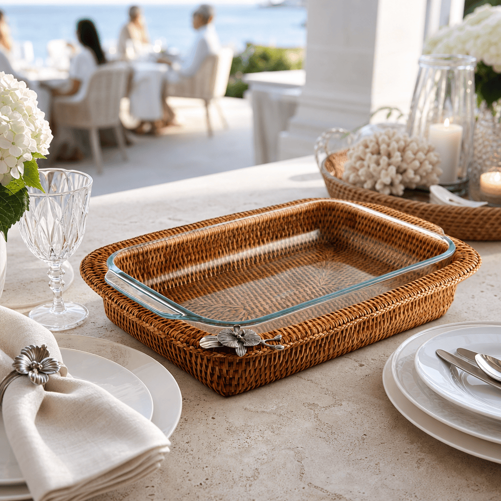 Orchid Hand Woven Wicker Rattan 3qt Rectangular Casserole Holder 5