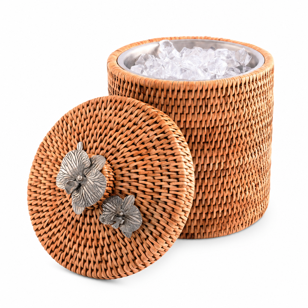 Orchids Hand Woven Wicker Rattan Lidded Ice Bucket 1