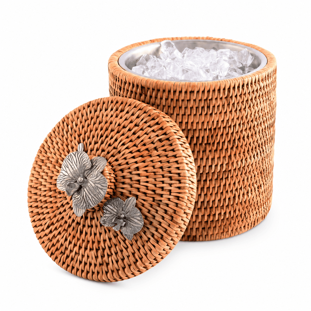 Orchids Hand Woven Wicker Rattan Lidded Ice Bucket 1
