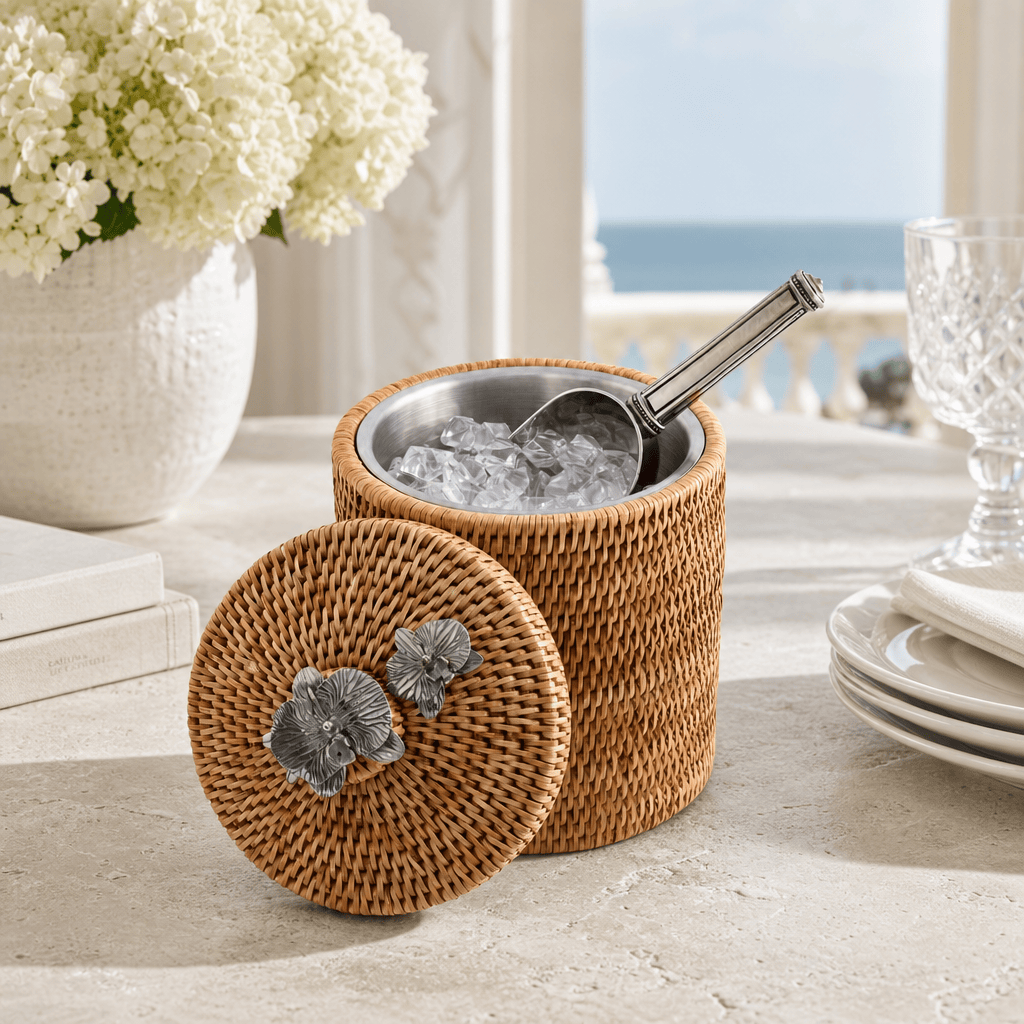 Orchids Hand Woven Wicker Rattan Lidded Ice Bucket 4