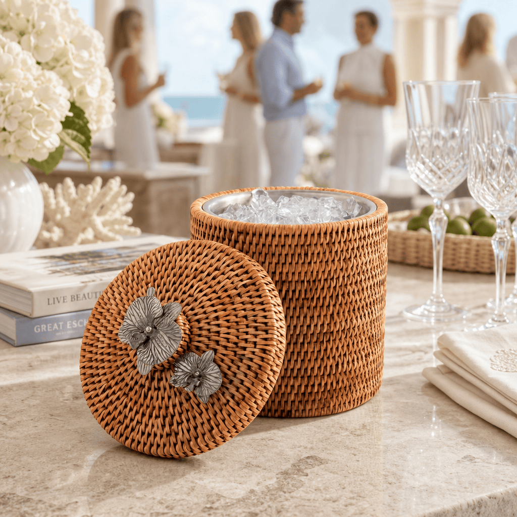 Orchids Hand Woven Wicker Rattan Lidded Ice Bucket 6