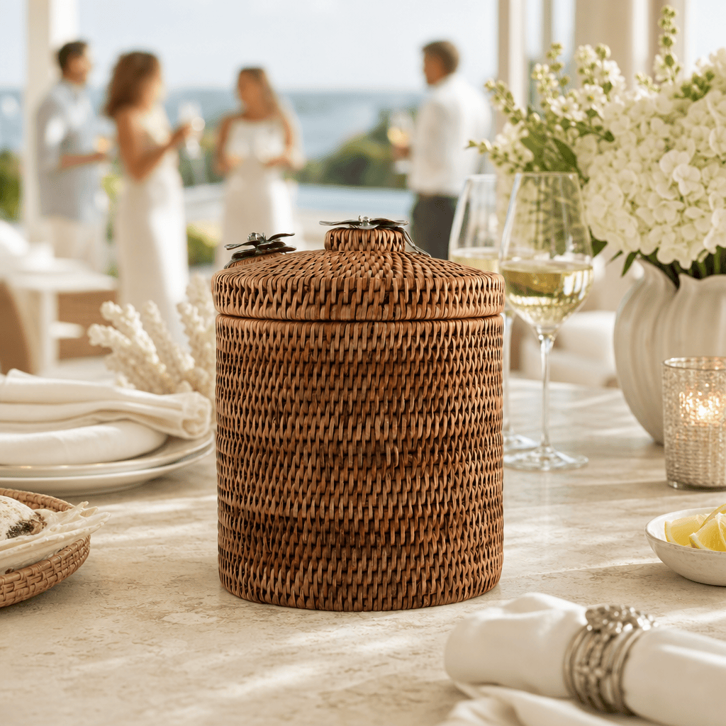 Orchids Hand Woven Wicker Rattan Lidded Ice Bucket 7