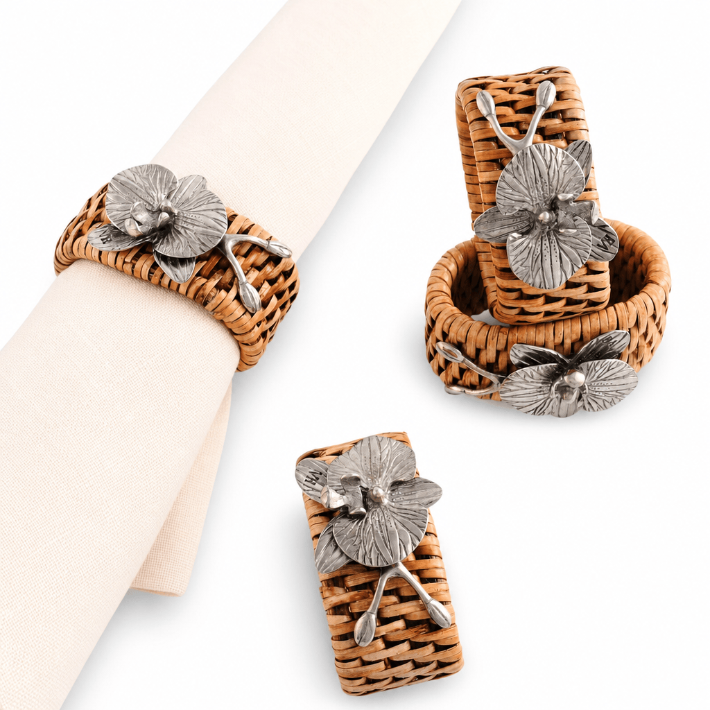 Orchid Hand Woven Wicker Rattan Napkin Ring - Set of 4 1