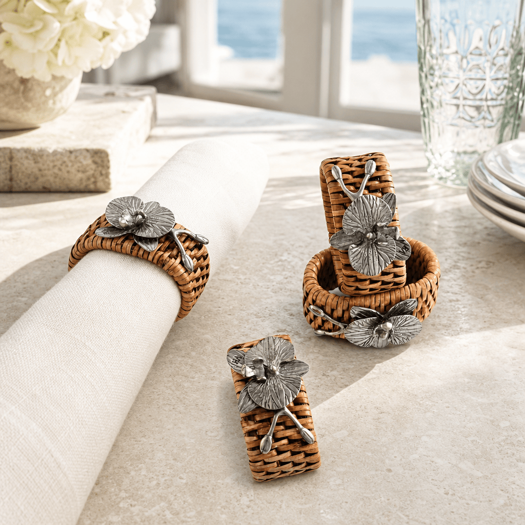 Orchid Hand Woven Wicker Rattan Napkin Ring - Set of 4 2