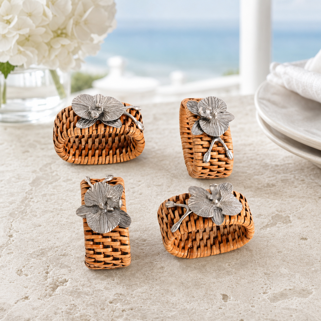 Orchid Hand Woven Wicker Rattan Napkin Ring - Set of 4 5