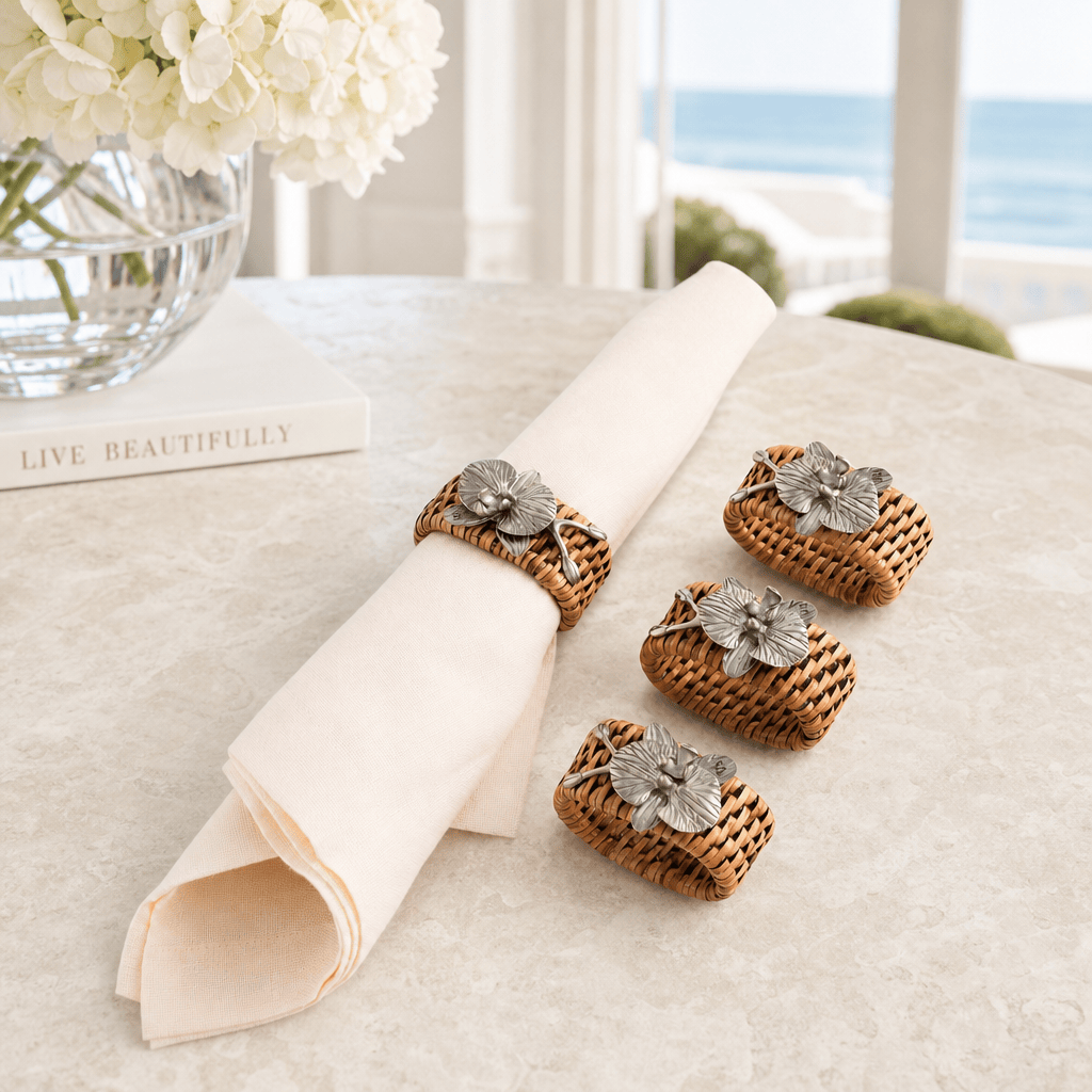 Orchid Hand Woven Wicker Rattan Napkin Ring - Set of 4 4