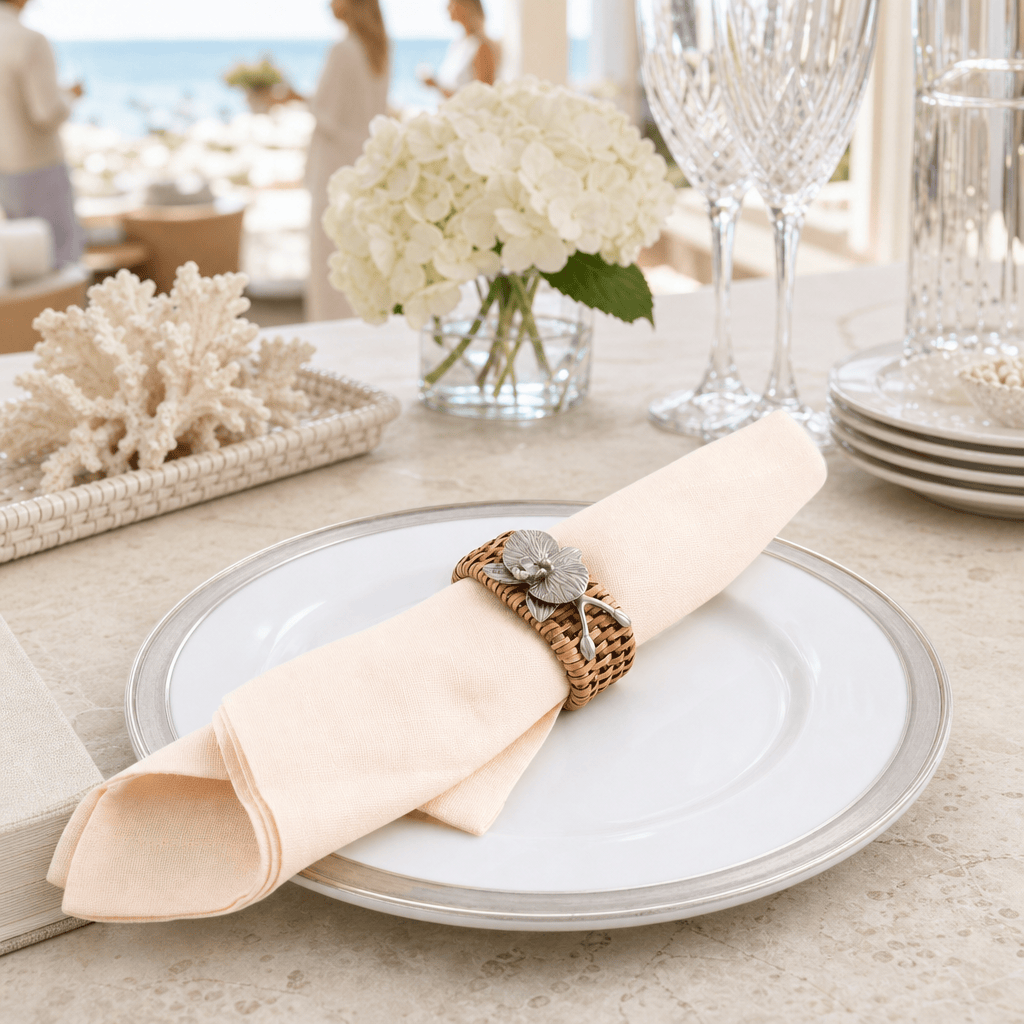 Orchid Hand Woven Wicker Rattan Napkin Ring - Set of 4 6