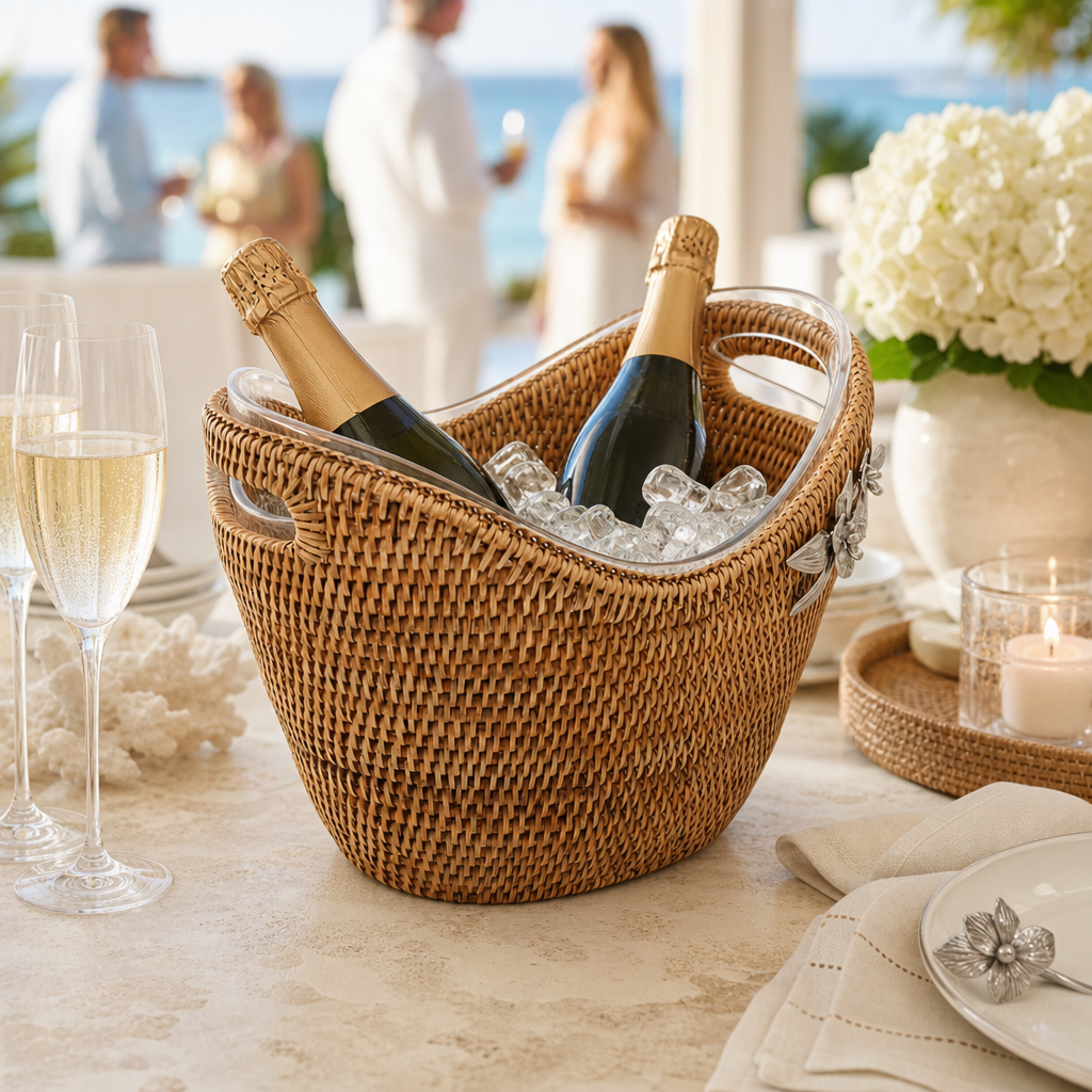 Orchids Hand Woven Wicker Rattan Champagne / Ice Tub 9