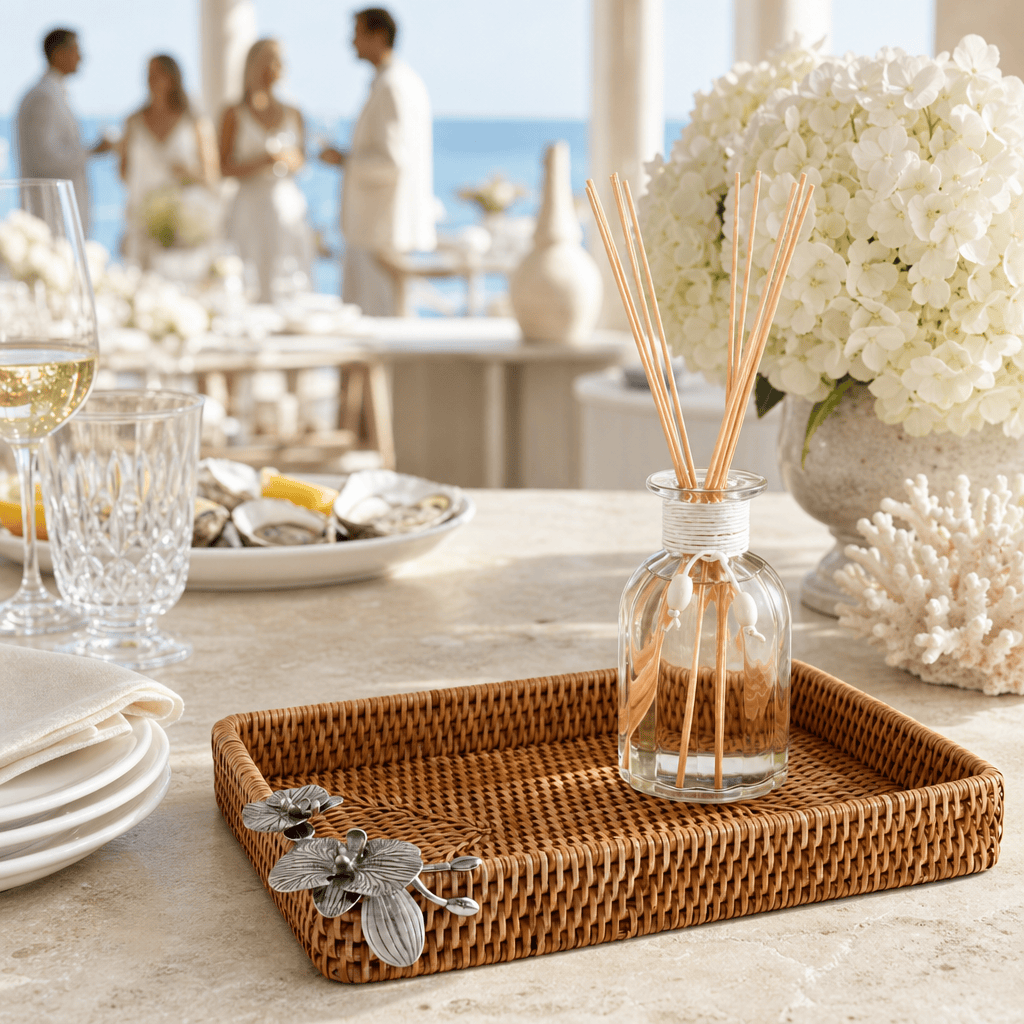 Orchid Catchall Tray Hand Woven Wicker Rattan 3