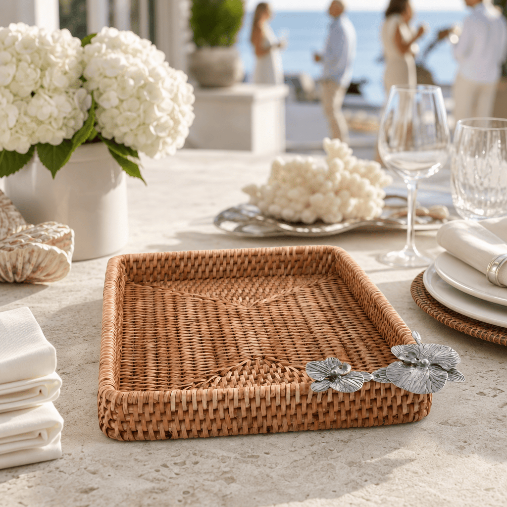 Orchid Catchall Tray Hand Woven Wicker Rattan 5