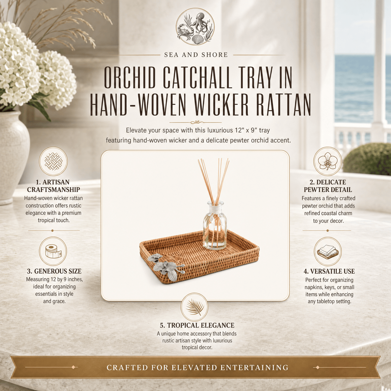 Orchid Catchall Tray Hand Woven Wicker Rattan 7