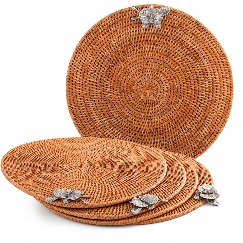 Orchid Placemat Hand Woven Wicker Rattan Round - Set of 4 12