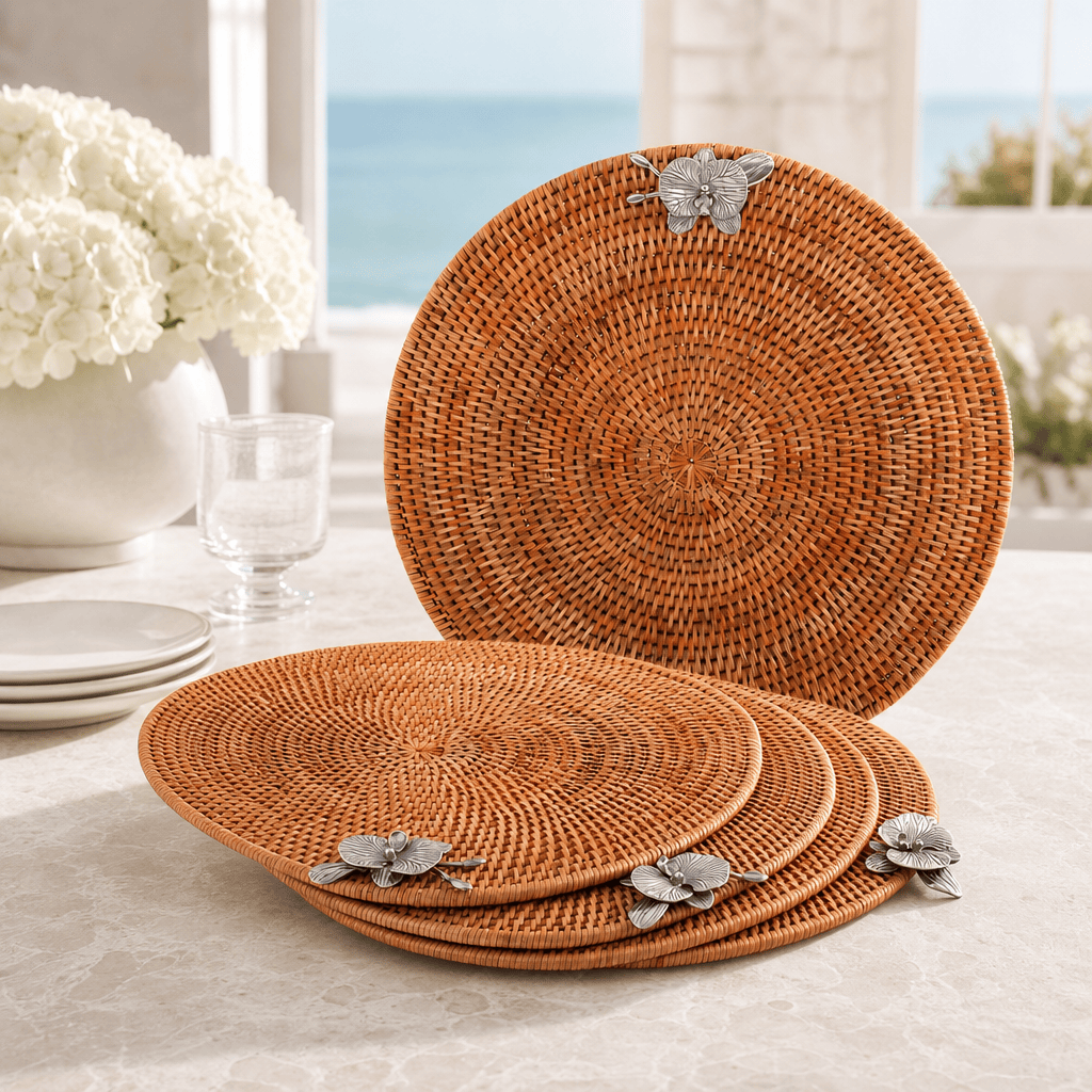 Orchid Placemat Hand Woven Wicker Rattan Round - Set of 4 2