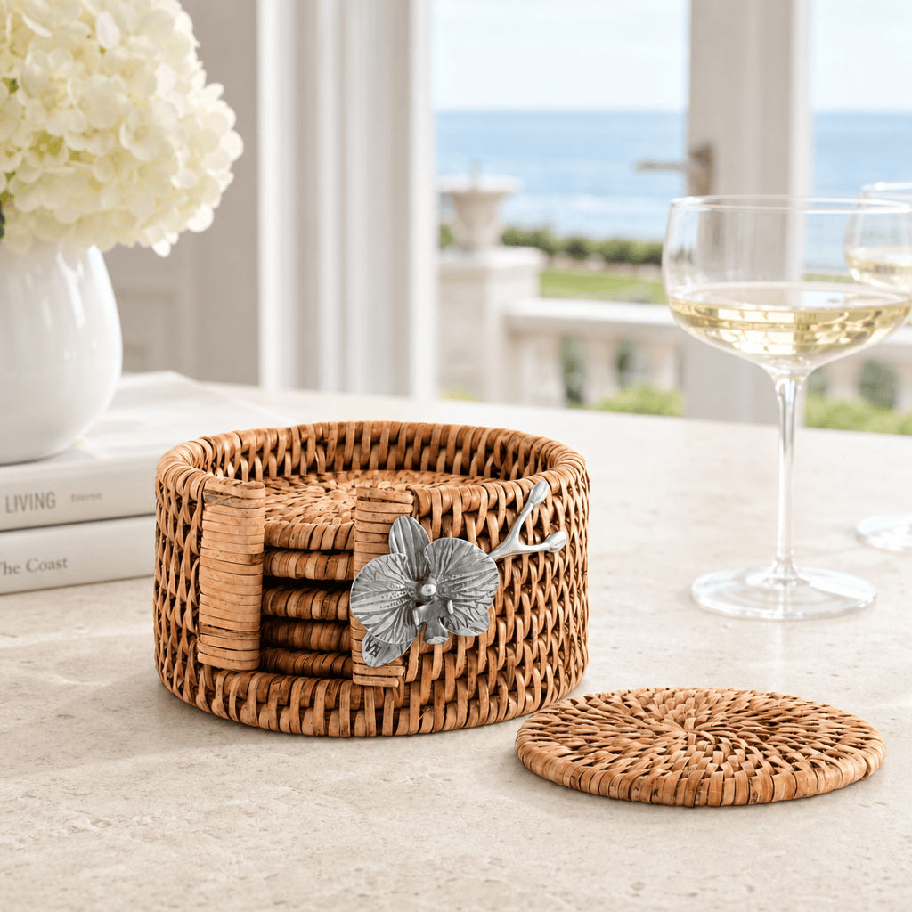 Orchid Hand Woven Wicker Rattan Coaster Set - 6 Coasters 2