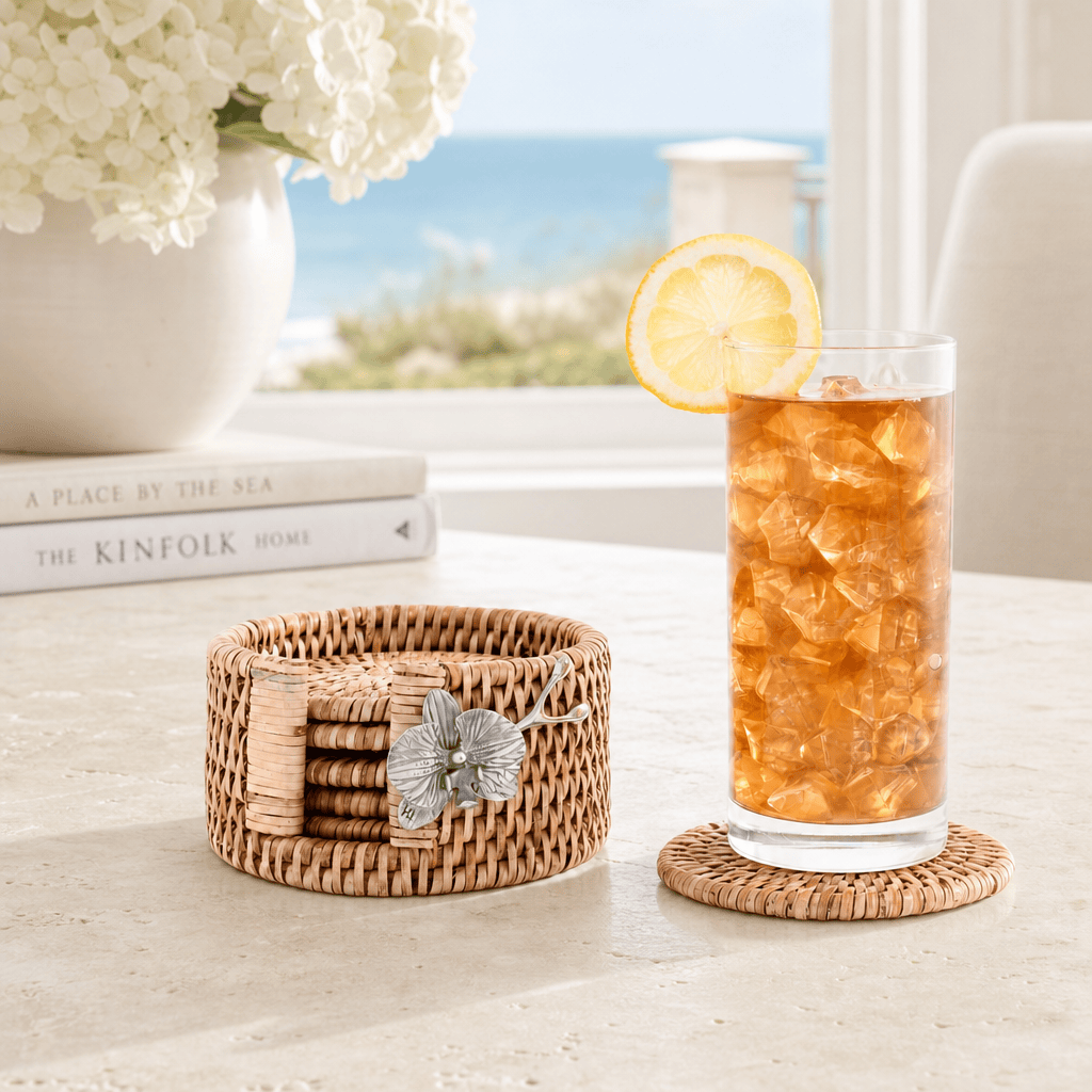 Orchid Hand Woven Wicker Rattan Coaster Set - 6 Coasters 4
