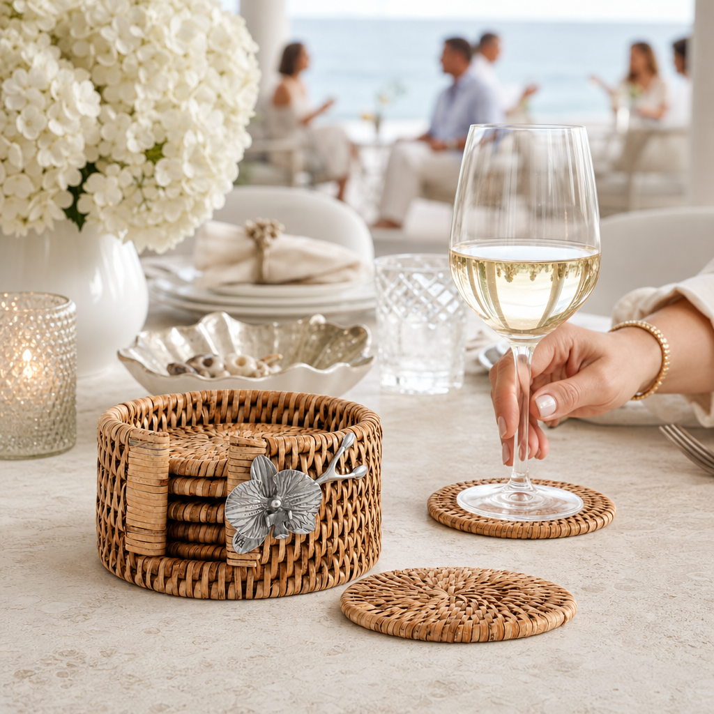 Orchid Hand Woven Wicker Rattan Coaster Set - 6 Coasters 6