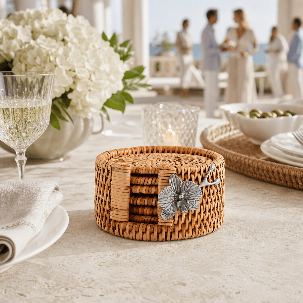 Orchid Hand Woven Wicker Rattan Coaster Set - 6 Coasters 9