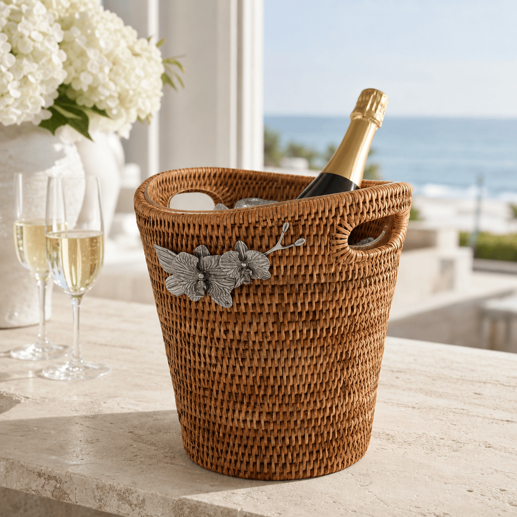 Orchids Hand Woven Wicker Rattan Champagne / Ice Bucket 3