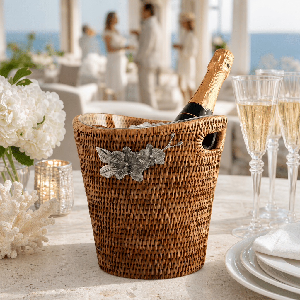 Orchids Hand Woven Wicker Rattan Champagne / Ice Bucket 4