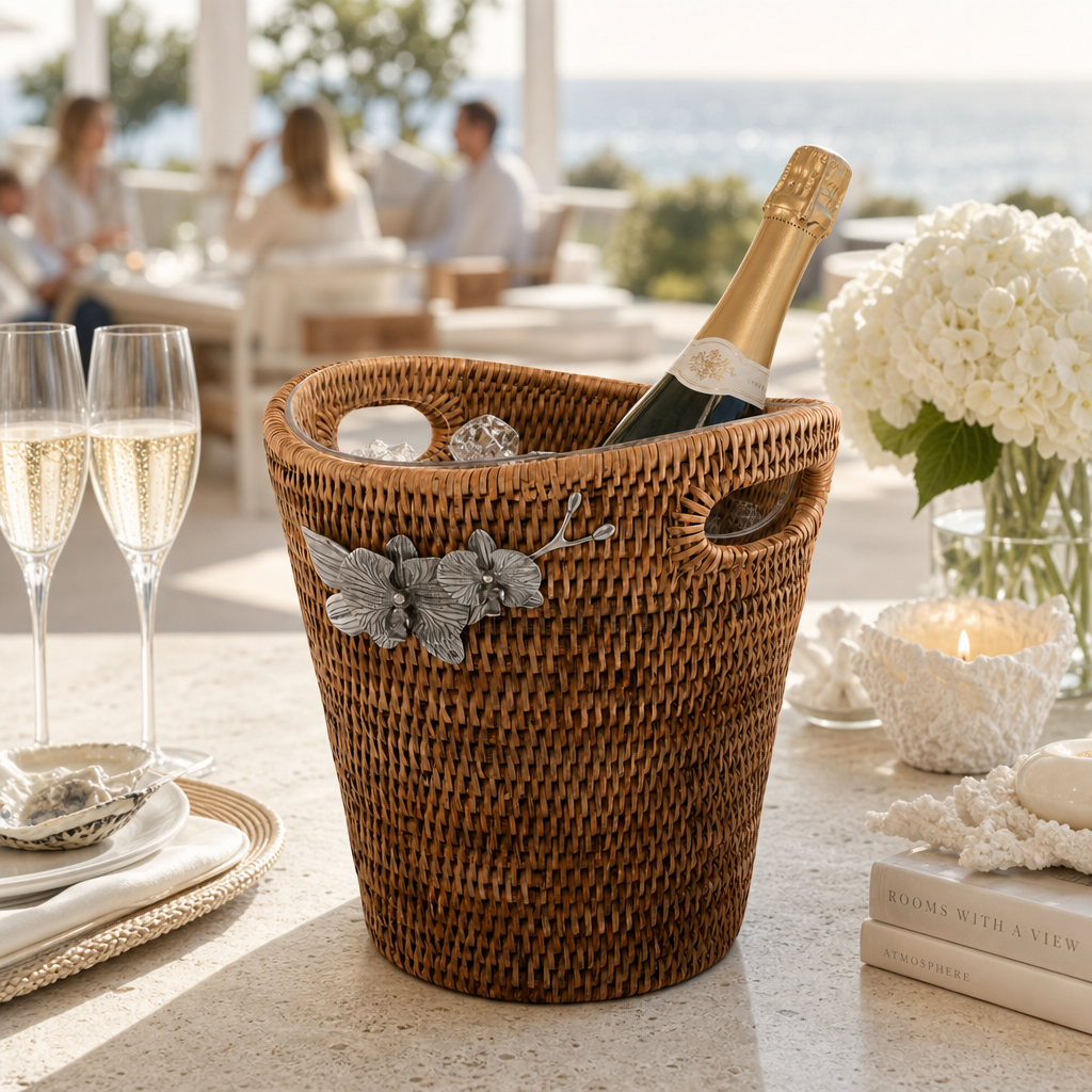 Orchids Hand Woven Wicker Rattan Champagne / Ice Bucket 5