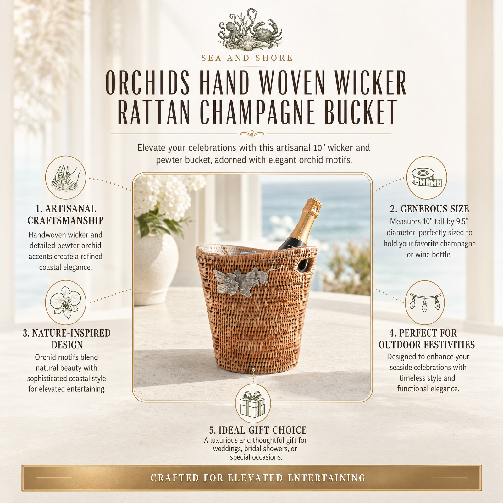 Orchids Hand Woven Wicker Rattan Champagne / Ice Bucket 6